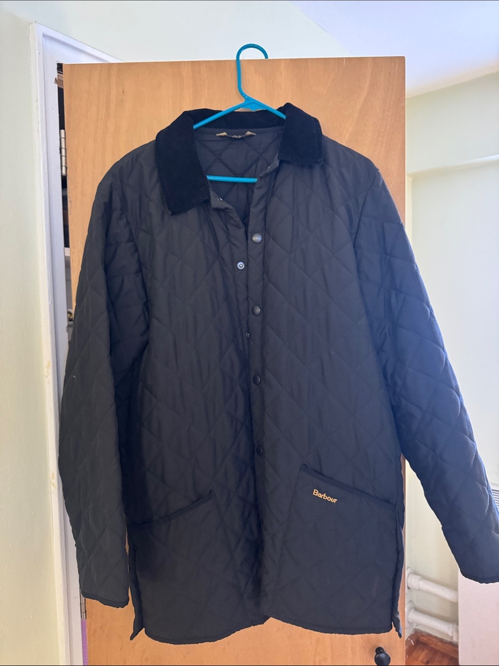 Barbour Men's Black Quilted Jacket with Corduroy Collar S